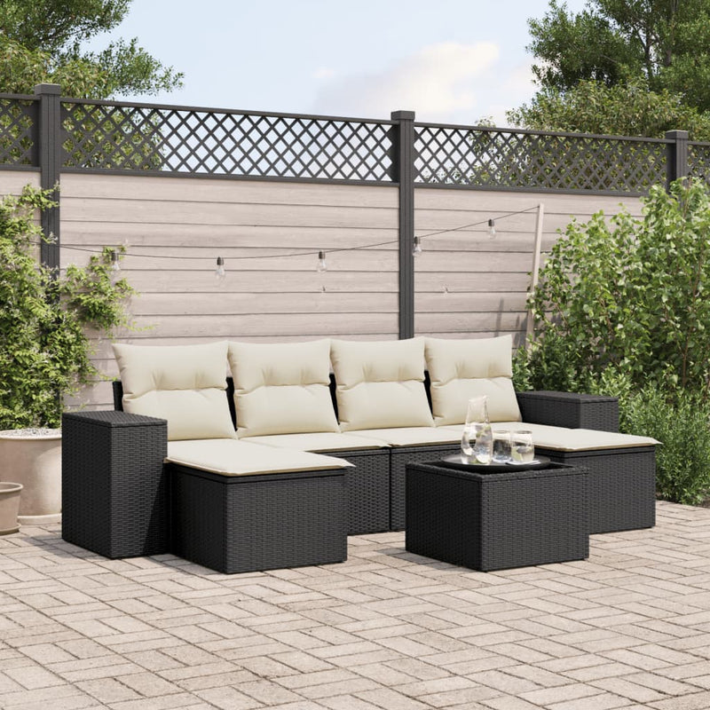 7 Piece Garden Sofa Set with Cushions Black Poly Rattan Payday Deals