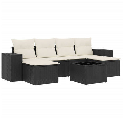 7 Piece Garden Sofa Set with Cushions Black Poly Rattan Payday Deals