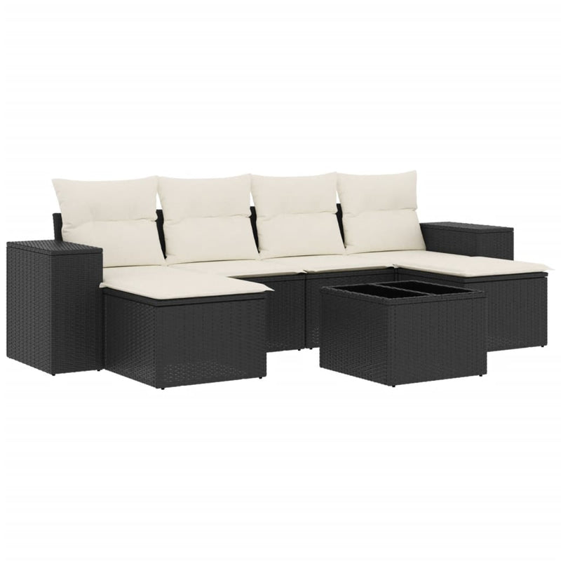 7 Piece Garden Sofa Set with Cushions Black Poly Rattan Payday Deals