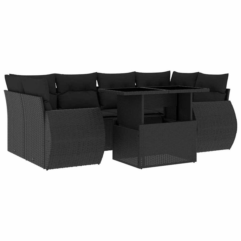 7 Piece Garden Sofa Set with Cushions Black Poly Rattan Payday Deals