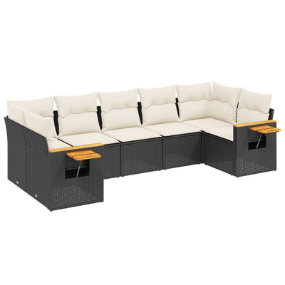 7 Piece Garden Sofa Set with Cushions Black Poly Rattan Payday Deals
