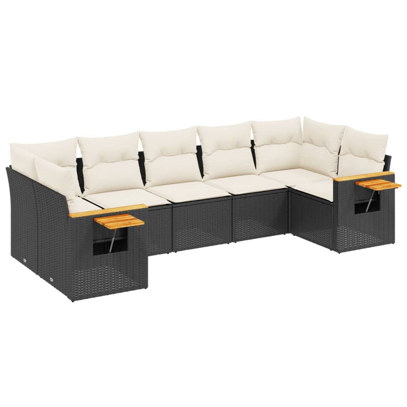 7 Piece Garden Sofa Set with Cushions Black Poly Rattan Payday Deals