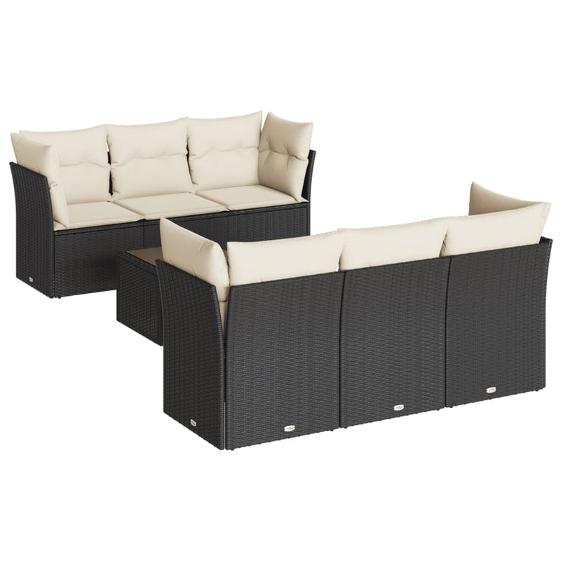 7 Piece Garden Sofa Set with Cushions Black Poly Rattan Payday Deals