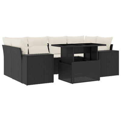 7 Piece Garden Sofa Set with Cushions Black Poly Rattan Payday Deals