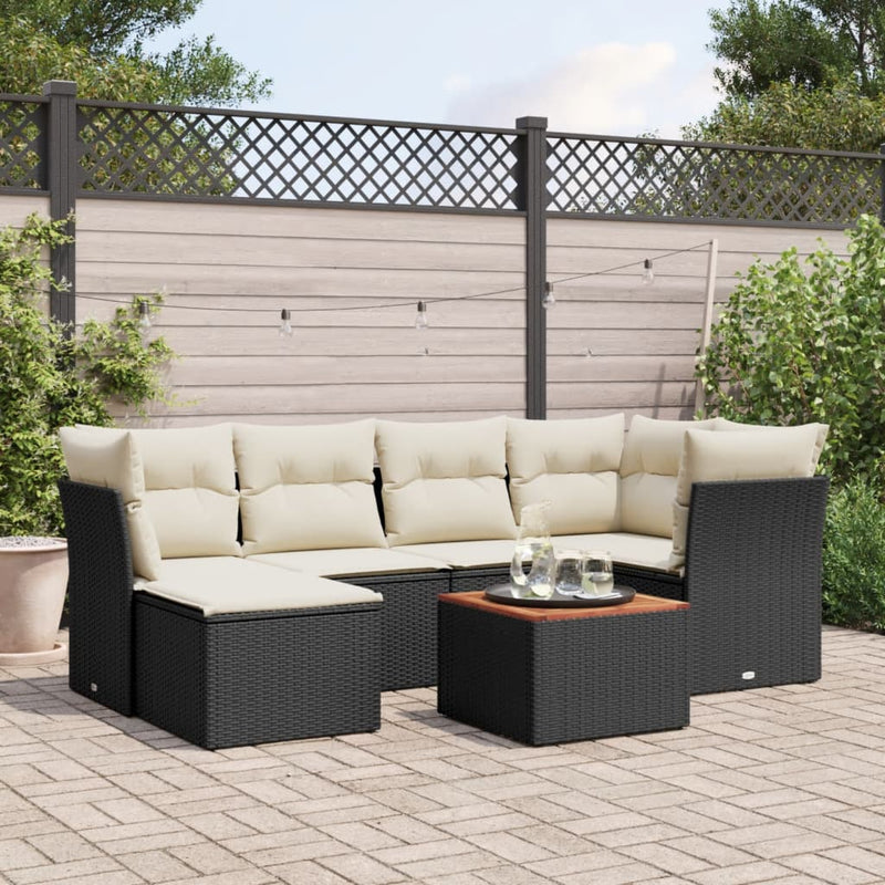 7 Piece Garden Sofa Set with Cushions Black Poly Rattan Payday Deals