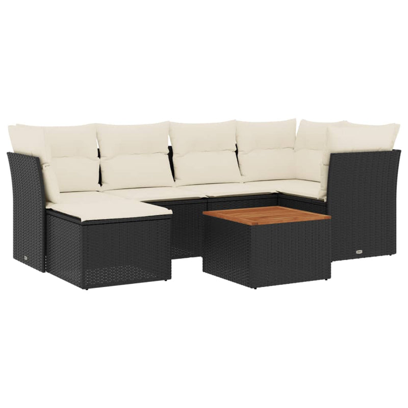 7 Piece Garden Sofa Set with Cushions Black Poly Rattan Payday Deals