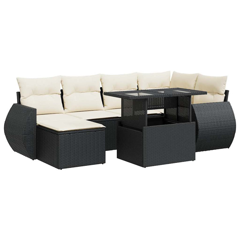 7 Piece Garden Sofa Set with Cushions Black Poly Rattan Payday Deals