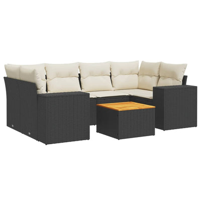 7 Piece Garden Sofa Set with Cushions Black Poly Rattan Payday Deals