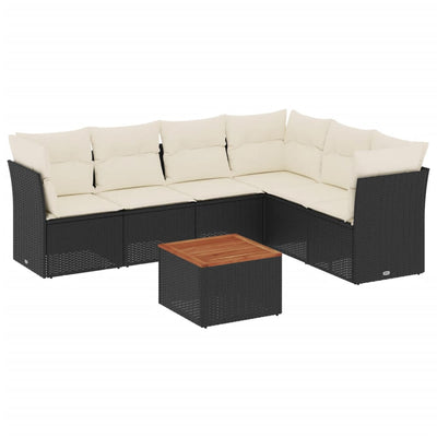7 Piece Garden Sofa Set with Cushions Black Poly Rattan Payday Deals