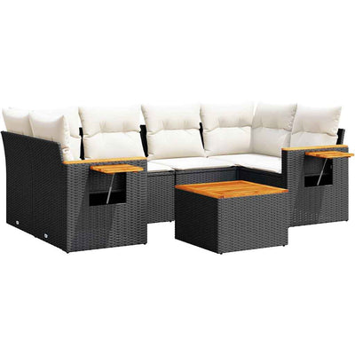 7 Piece Garden Sofa Set with Cushions Black Poly Rattan Payday Deals