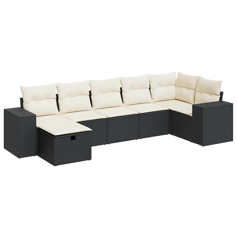7 Piece Garden Sofa Set with Cushions Black Poly Rattan Payday Deals