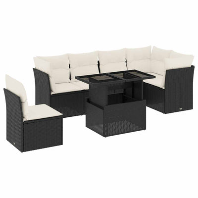7 Piece Garden Sofa Set with Cushions Black Poly Rattan Payday Deals