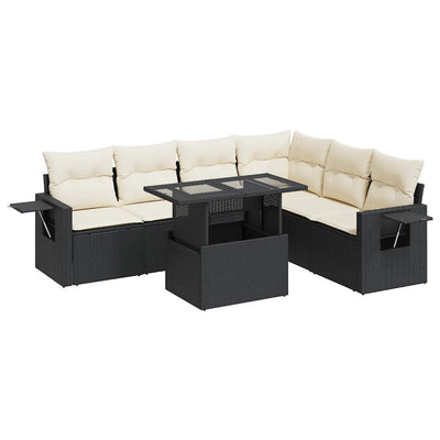 7 Piece Garden Sofa Set with Cushions Black Poly Rattan Payday Deals