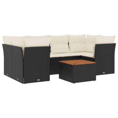 7 Piece Garden Sofa Set with Cushions Black Poly Rattan Payday Deals