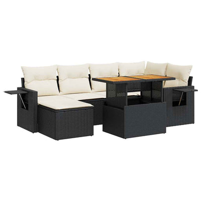 7 Piece Garden Sofa Set with Cushions Black Poly Rattan Payday Deals