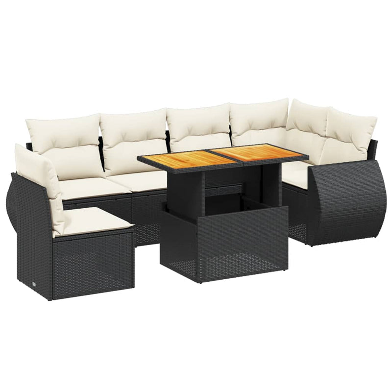 7 Piece Garden Sofa Set with Cushions Black Poly Rattan Payday Deals