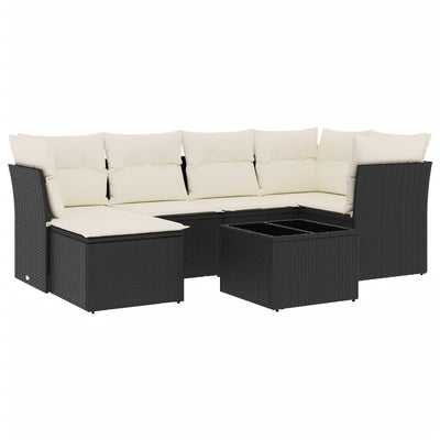7 Piece Garden Sofa Set with Cushions Black Poly Rattan Payday Deals