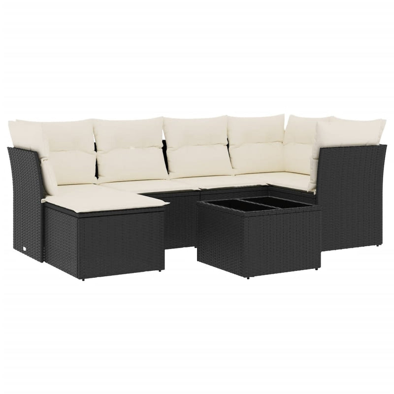 7 Piece Garden Sofa Set with Cushions Black Poly Rattan Payday Deals