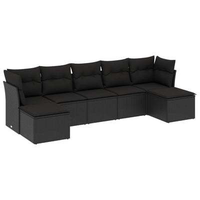 7 Piece Garden Sofa Set with Cushions Black Poly Rattan Payday Deals