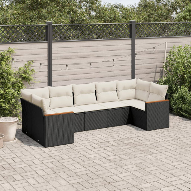 7 Piece Garden Sofa Set with Cushions Black Poly Rattan Payday Deals