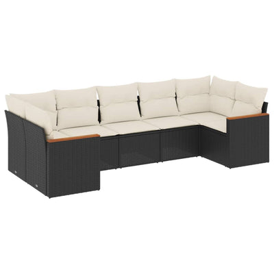 7 Piece Garden Sofa Set with Cushions Black Poly Rattan Payday Deals