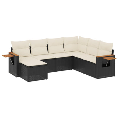 7 Piece Garden Sofa Set with Cushions Black Poly Rattan Payday Deals