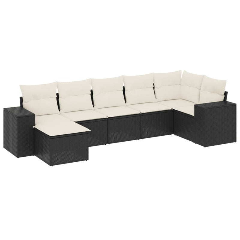 7 Piece Garden Sofa Set with Cushions Black Poly Rattan Payday Deals