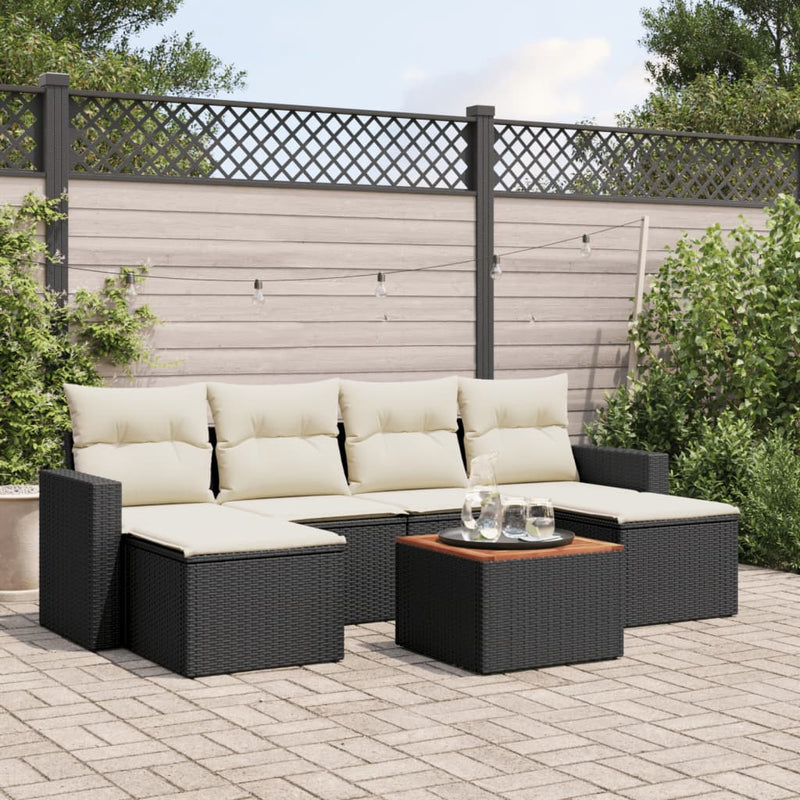 7 Piece Garden Sofa Set with Cushions Black Poly Rattan Payday Deals