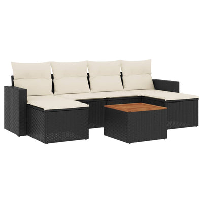 7 Piece Garden Sofa Set with Cushions Black Poly Rattan Payday Deals