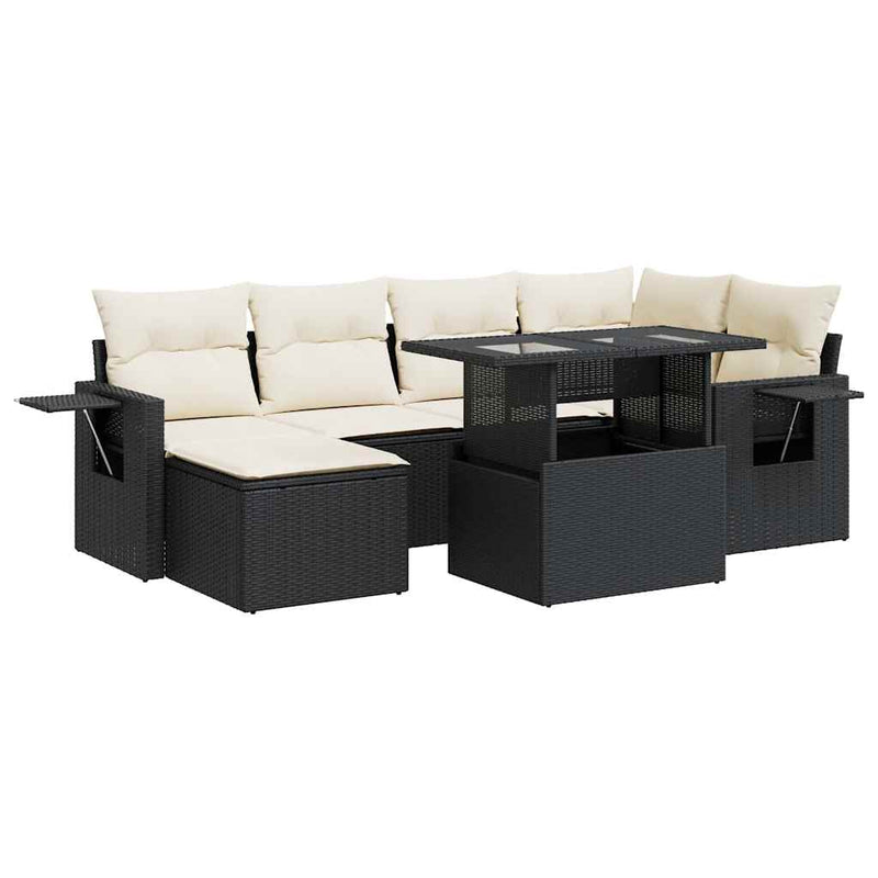 7 Piece Garden Sofa Set with Cushions Black Poly Rattan Payday Deals