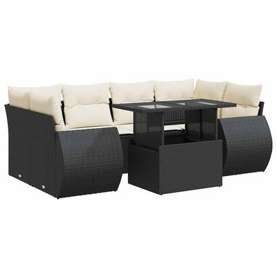 7 Piece Garden Sofa Set with Cushions Black Poly Rattan Payday Deals