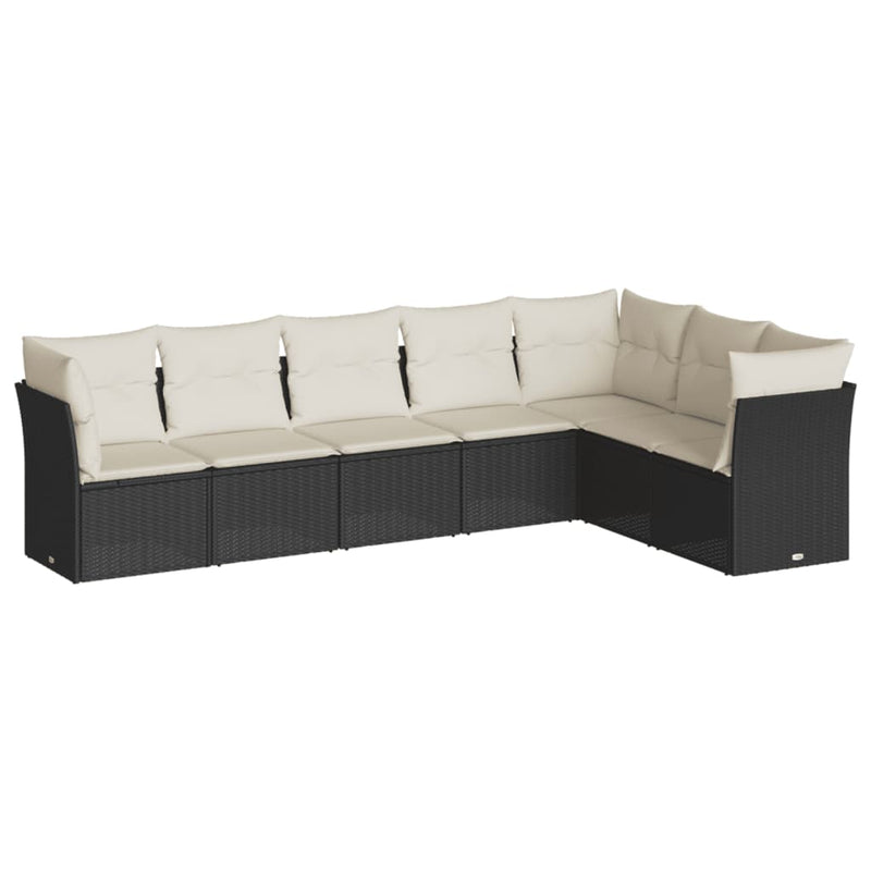 7 Piece Garden Sofa Set with Cushions Black Poly Rattan Payday Deals