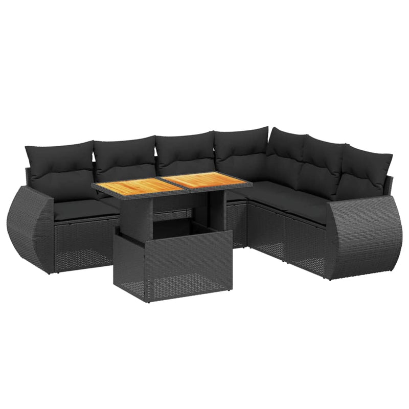 7 Piece Garden Sofa Set with Cushions Black Poly Rattan Payday Deals