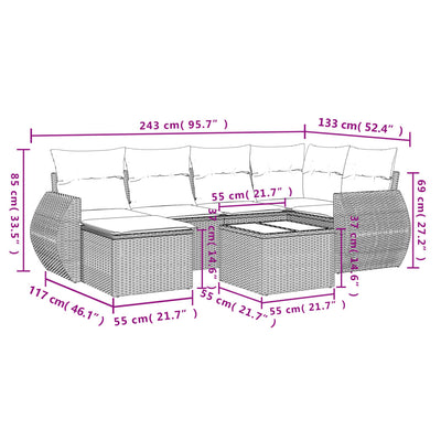 7 Piece Garden Sofa Set with Cushions Black Poly Rattan Payday Deals