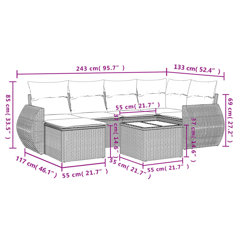 7 Piece Garden Sofa Set with Cushions Black Poly Rattan Payday Deals