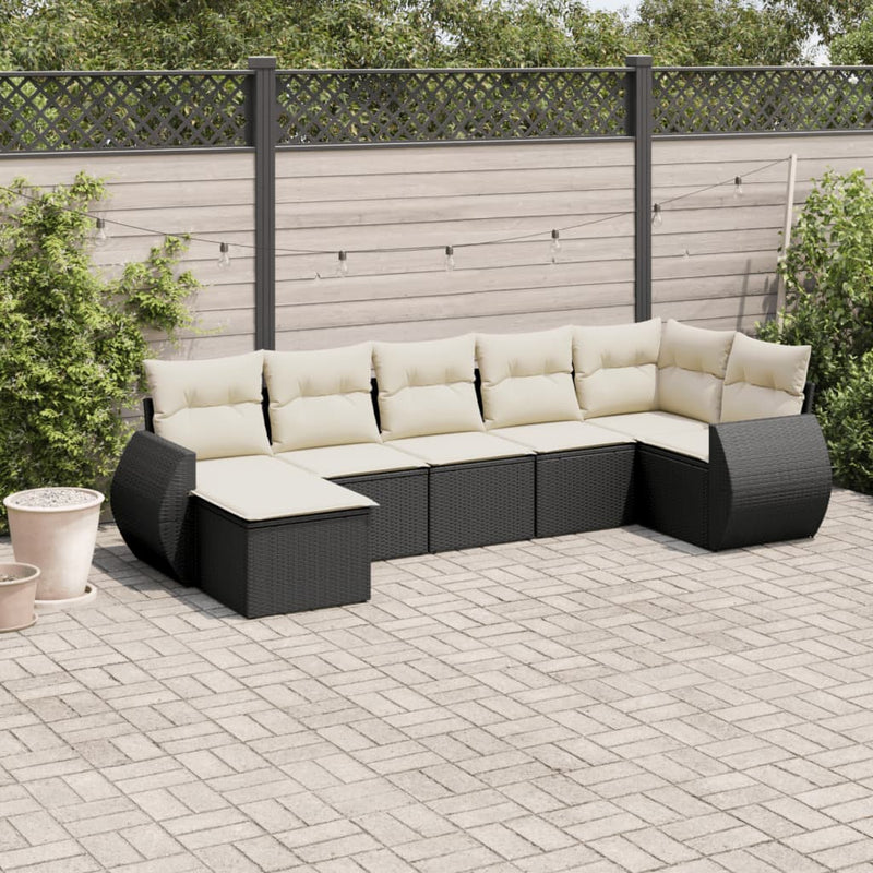 7 Piece Garden Sofa Set with Cushions Black Poly Rattan Payday Deals