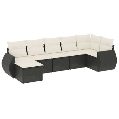 7 Piece Garden Sofa Set with Cushions Black Poly Rattan Payday Deals
