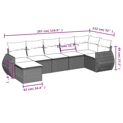 7 Piece Garden Sofa Set with Cushions Black Poly Rattan Payday Deals