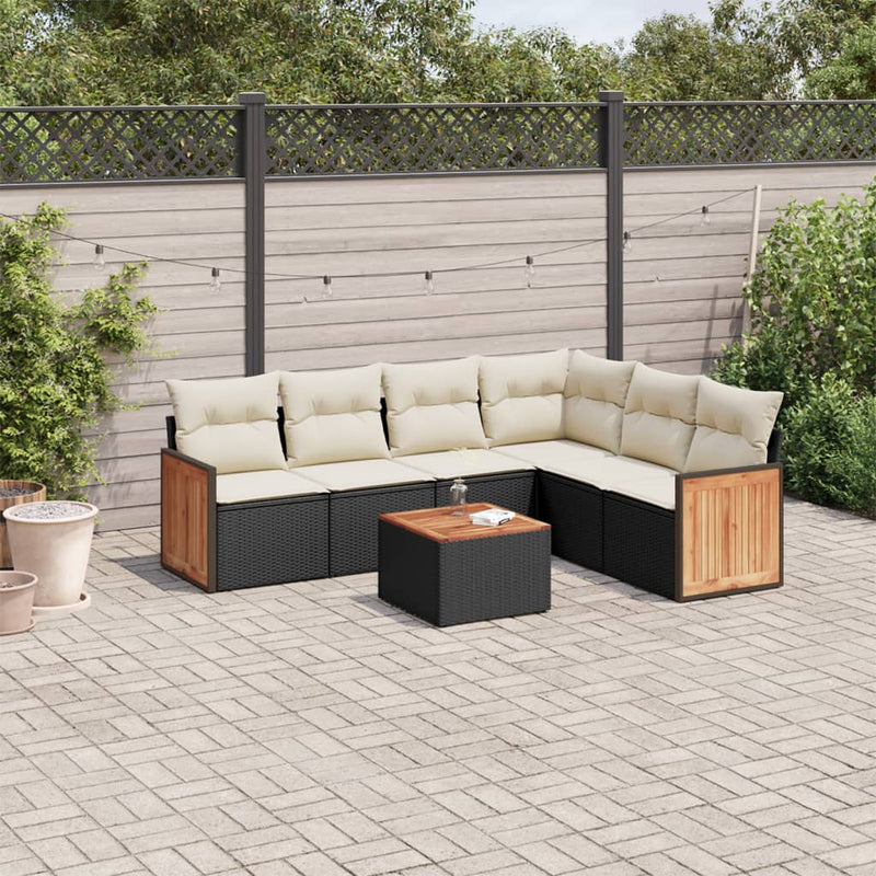 7 Piece Garden Sofa Set with Cushions Black Poly Rattan Payday Deals