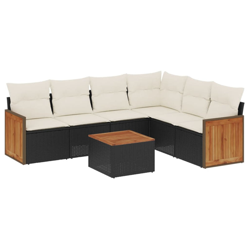 7 Piece Garden Sofa Set with Cushions Black Poly Rattan Payday Deals