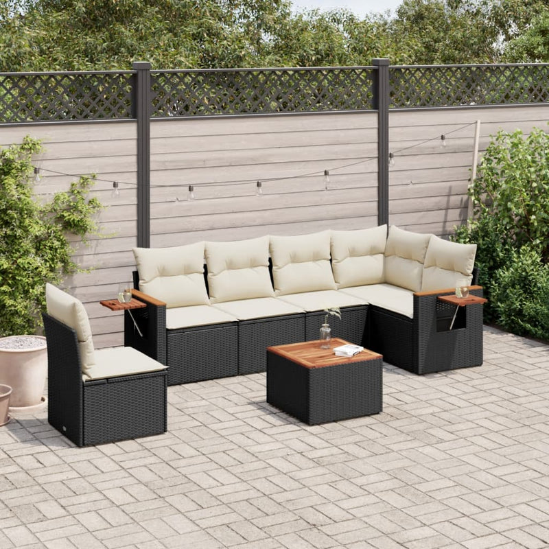 7 Piece Garden Sofa Set with Cushions Black Poly Rattan Payday Deals