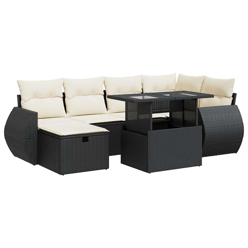 7 Piece Garden Sofa Set with Cushions Black Poly Rattan Payday Deals