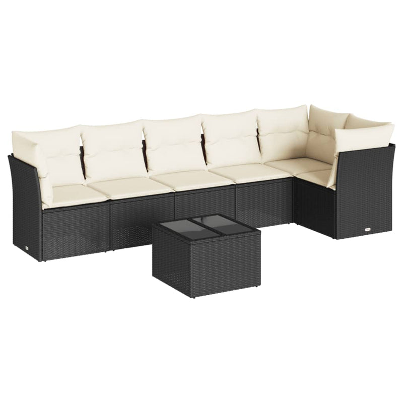 7 Piece Garden Sofa Set with Cushions Black Poly Rattan Payday Deals