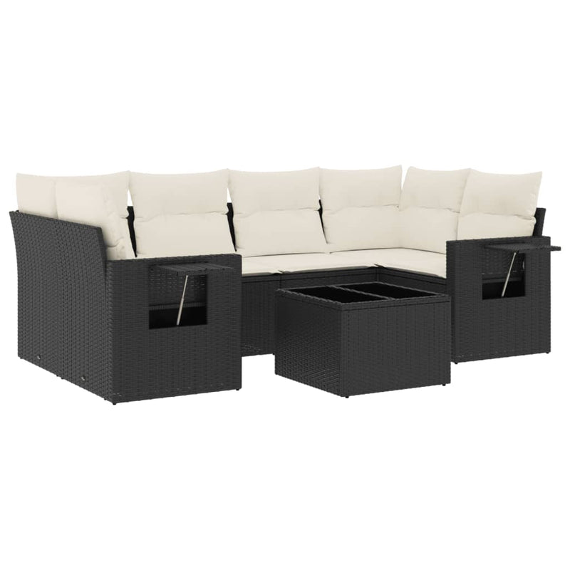 7 Piece Garden Sofa Set with Cushions Black Poly Rattan Payday Deals