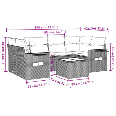 7 Piece Garden Sofa Set with Cushions Black Poly Rattan Payday Deals