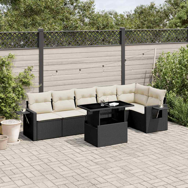 7 Piece Garden Sofa Set with Cushions Black Poly Rattan Payday Deals