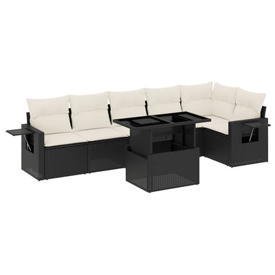 7 Piece Garden Sofa Set with Cushions Black Poly Rattan Payday Deals