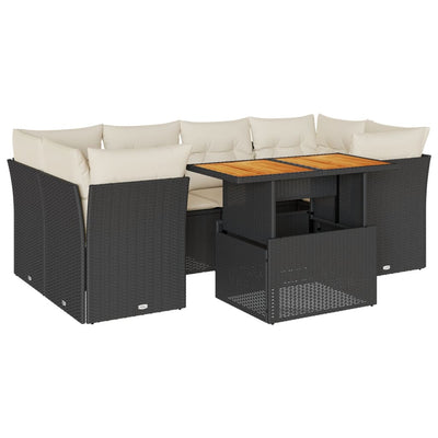 7 Piece Garden Sofa Set with Cushions Black Poly Rattan Payday Deals