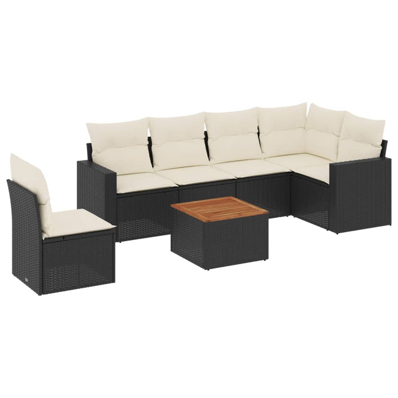 7 Piece Garden Sofa Set with Cushions Black Poly Rattan Payday Deals