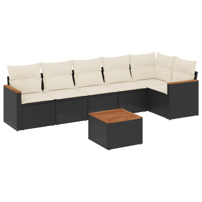 7 Piece Garden Sofa Set with Cushions Black Poly Rattan Payday Deals
